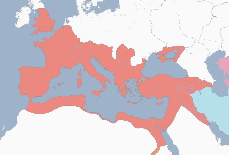 The area of the Roman Empire when it was the biggest of all time in 117 ...