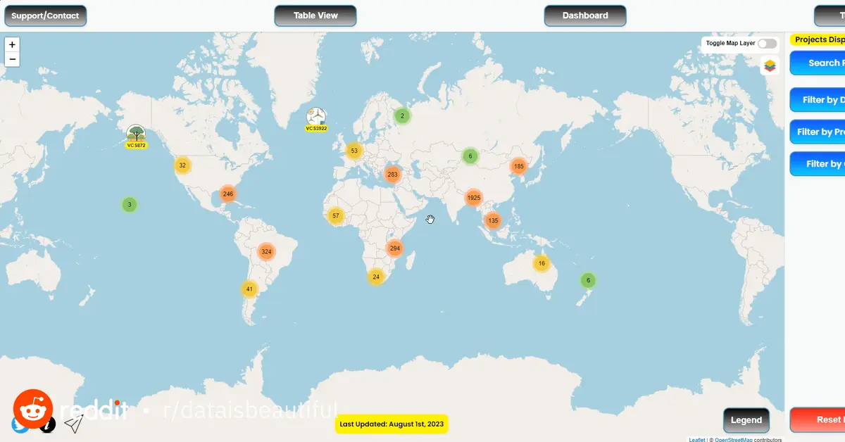 [OC] An Interactive Map with 7700+ Offset Climate Projects, Biodiversity Layers, and Satellite Data at offsetmap.com