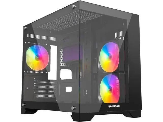 Raidmax Infinita i600 Micro ATX Cube Tower Computer Case with 3 ARGB Fans, Tempered Glass Front and Side Panel and Supports up to 360mm Water Cooling, Micro ATX, USB 3.0- Black - Newegg.com