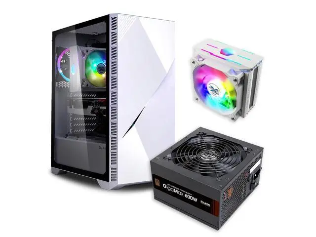 Zalman Case Cooler PSU Combo - Zalman Z3 Iceberg White ATX Mid-Tower PC Case + 10X Optima II White 180W TDP CPU Cooler + Gigamax 600W 80+ Plus Bronze PSU - Newegg.com