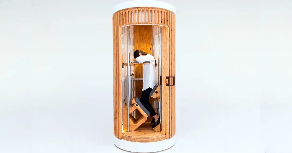 standing sleeping pods help people take power naps on their feet while in the office or cafés